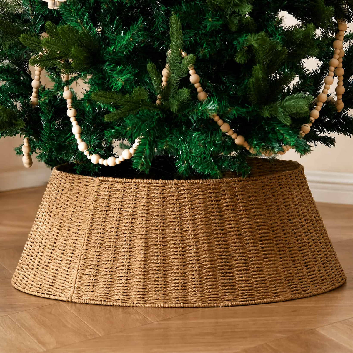 Woven Rattan Christmas Tree Collar — One Size, 5–9 ft 1
